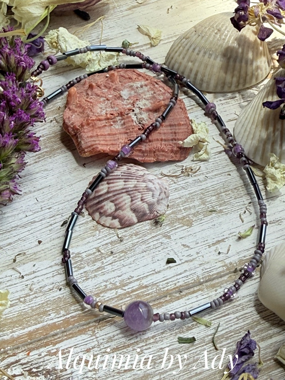 Amethyst beaded dainty short necklace/manifesting self confidence - Picture 4 of 7